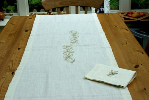 Hemp Table Runner - Natural Ivory Vine Embroidery 40cm x 180cm