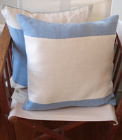 Hemp Cushion Cover - Powder Blue & Ivory Stripe, 45cm x 45cm